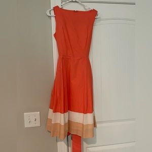 Coral Color-Block Poplin Dress